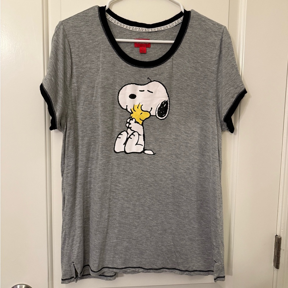 Peanuts Gray Short Sleeve Tee Snoopy And Woodstock Dillards Sleep Shirt L